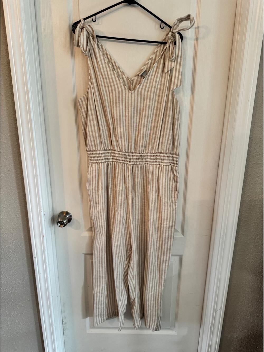 new day Women's Beige and White Striped Sleeveless Jumpsuit XL